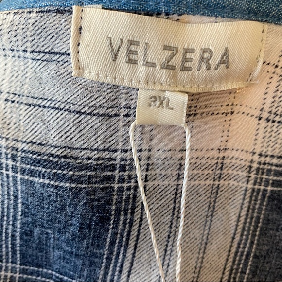 Velzera Plaid Tunic Top Navy White Size 3X New With Tags - Picture 5 of 7